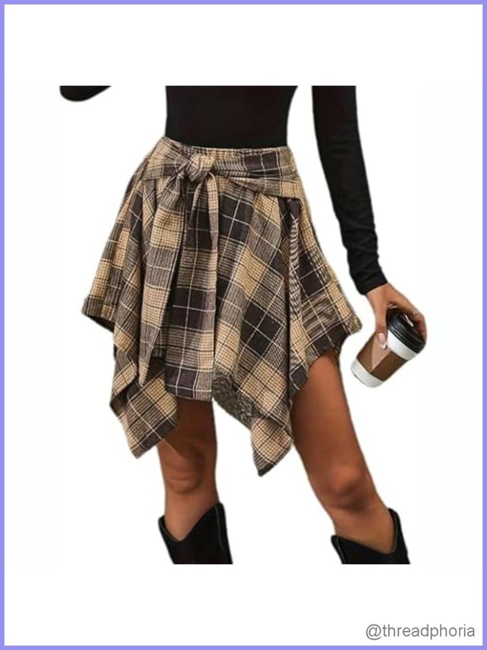Chvity Mini Skirts for Women High Waisted Asymmetrical Hem Plaid Skirt